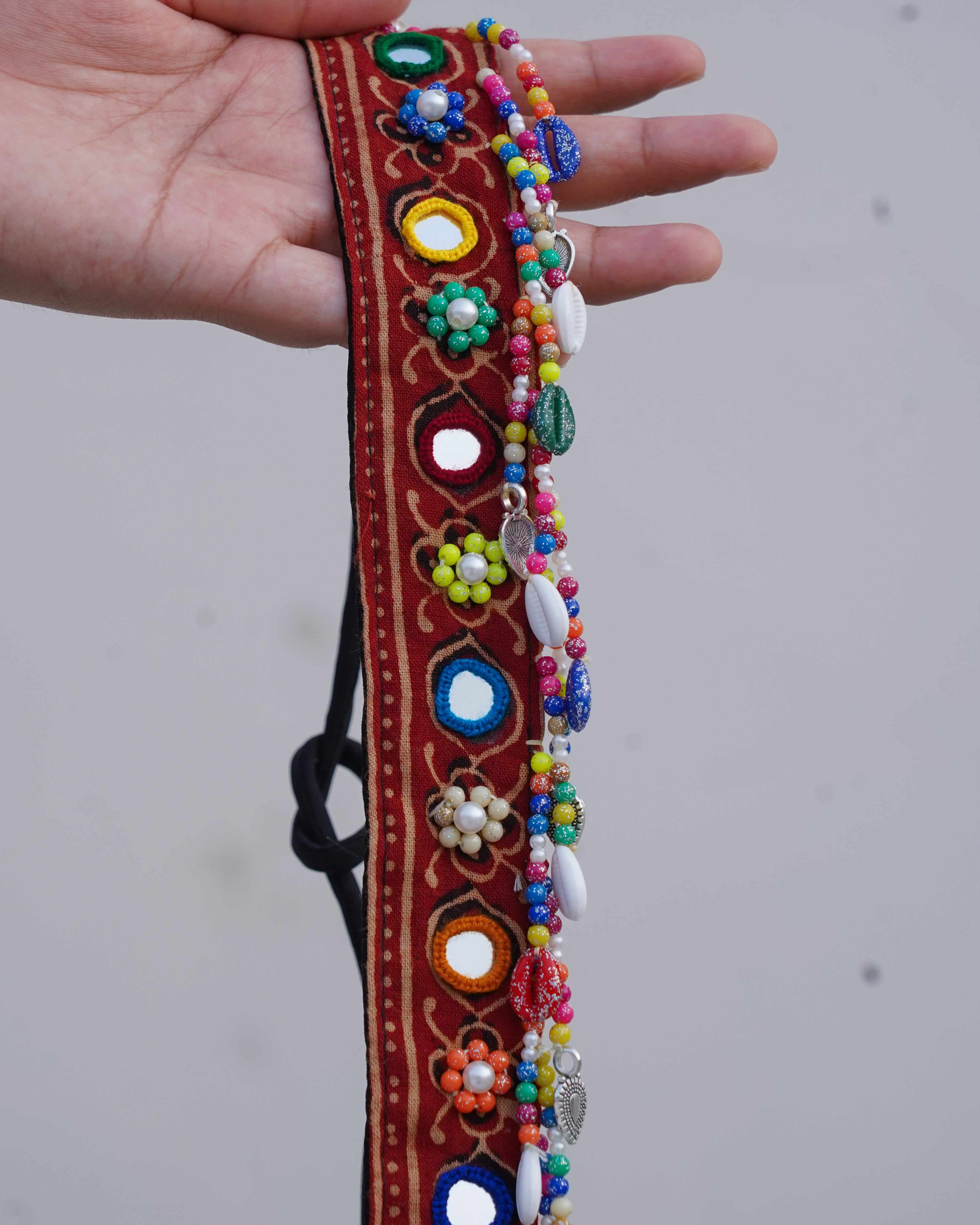 Navratri Mirror Work Beaded Waist Belt in 22 inch with adjustable string
