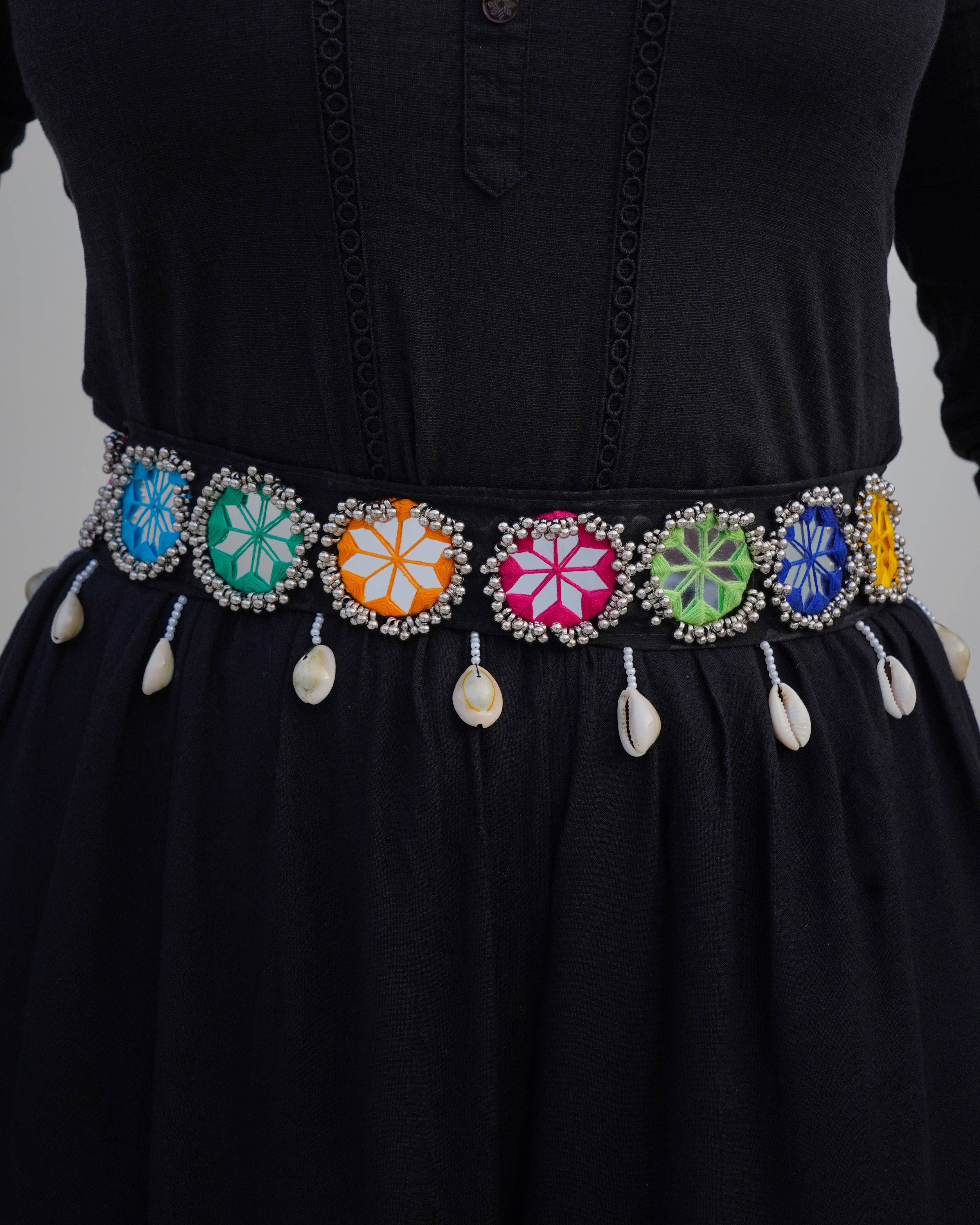 Handmade Mirror Work Waist Belt for Navratri in 22 Inch with Adjustable String