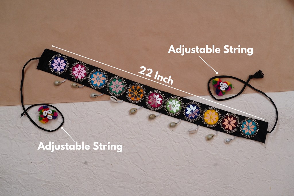Handmade Mirror Work Waist Belt for Navratri in 22 Inch with Adjustable String