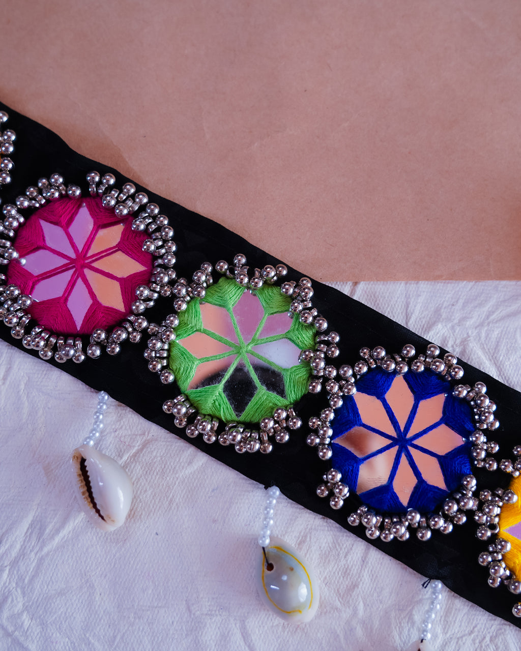 Handmade Mirror Work Waist Belt for Navratri in 22 Inch with Adjustable String