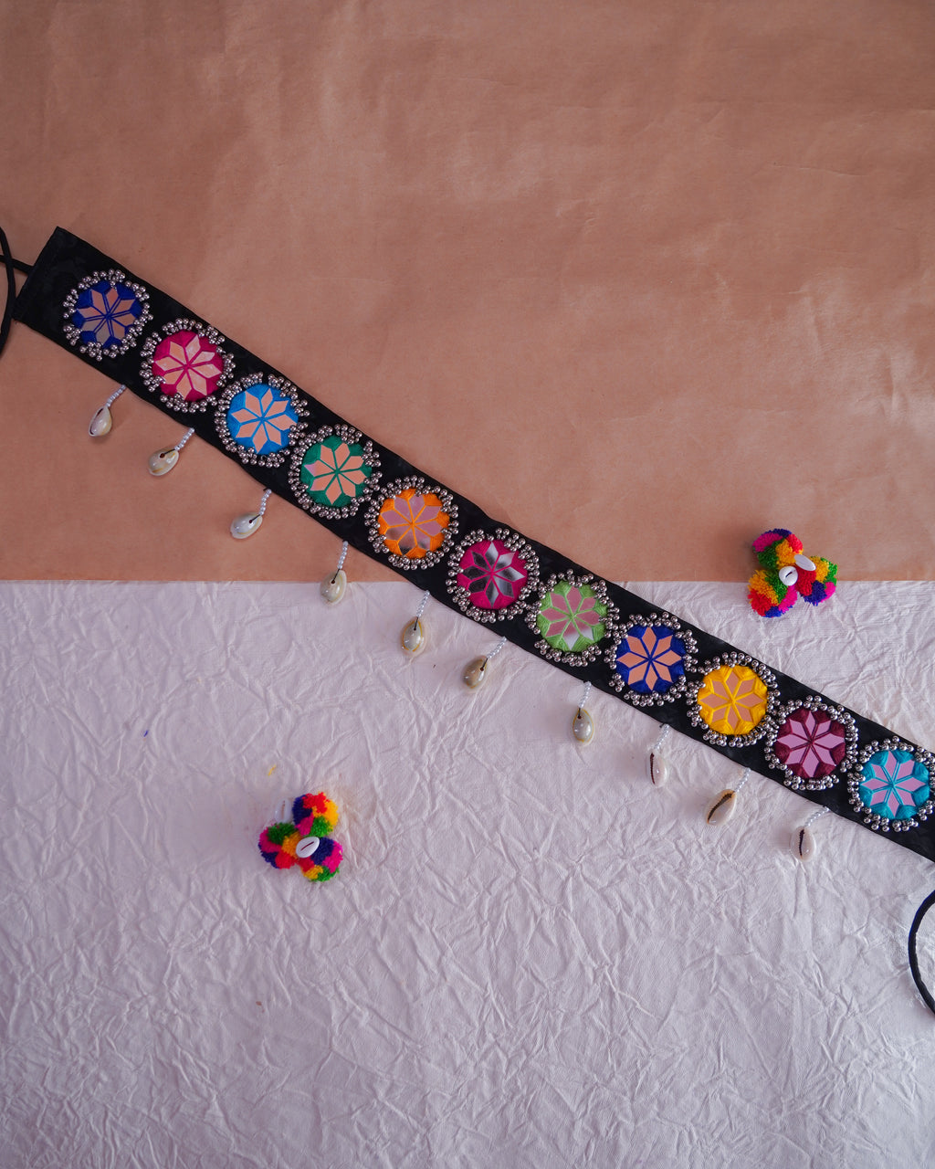 Handmade Mirror Work Waist Belt for Navratri in 22 Inch with Adjustable String