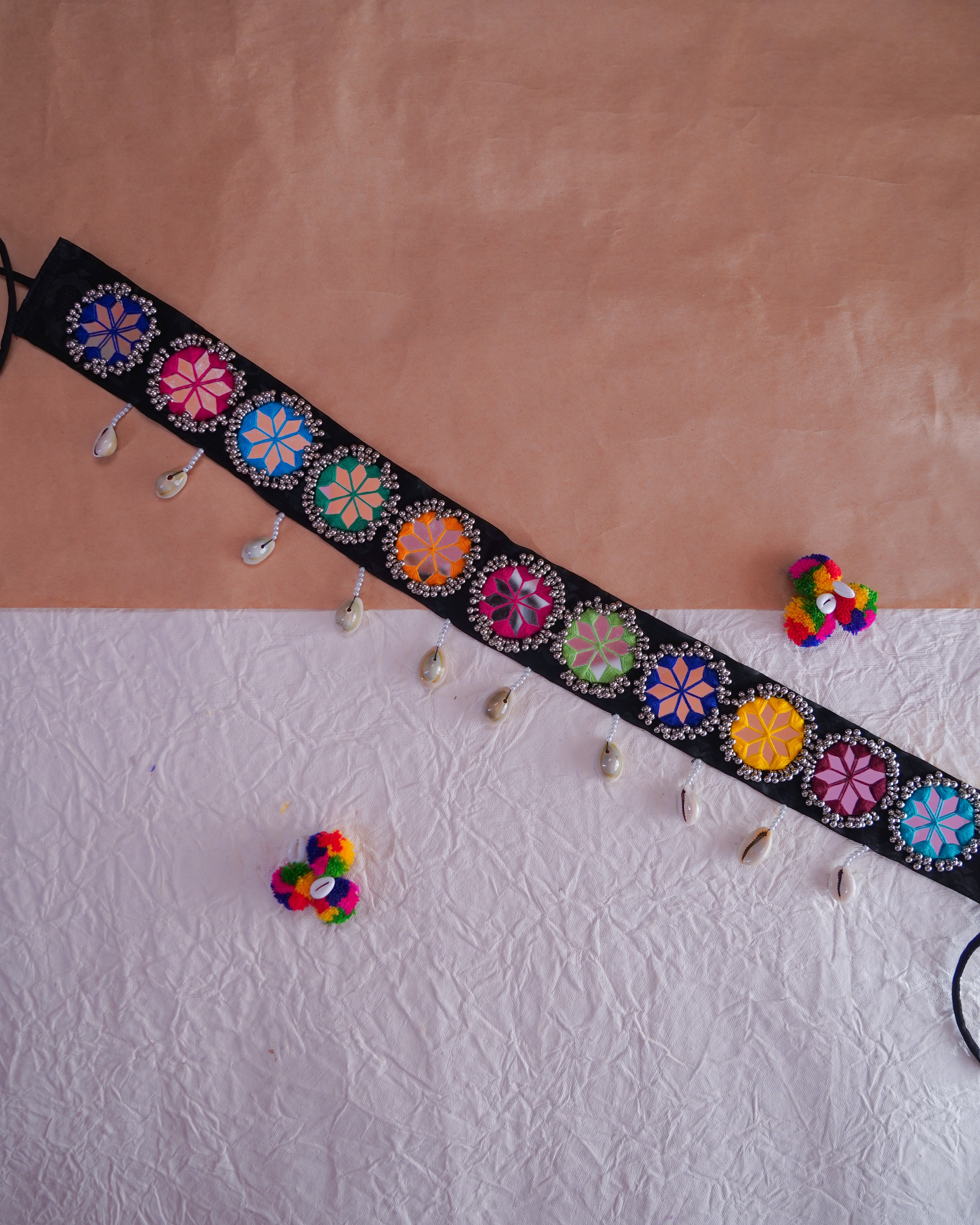Handmade Mirror Work Waist Belt for Navratri in 22 Inch with Adjustable String