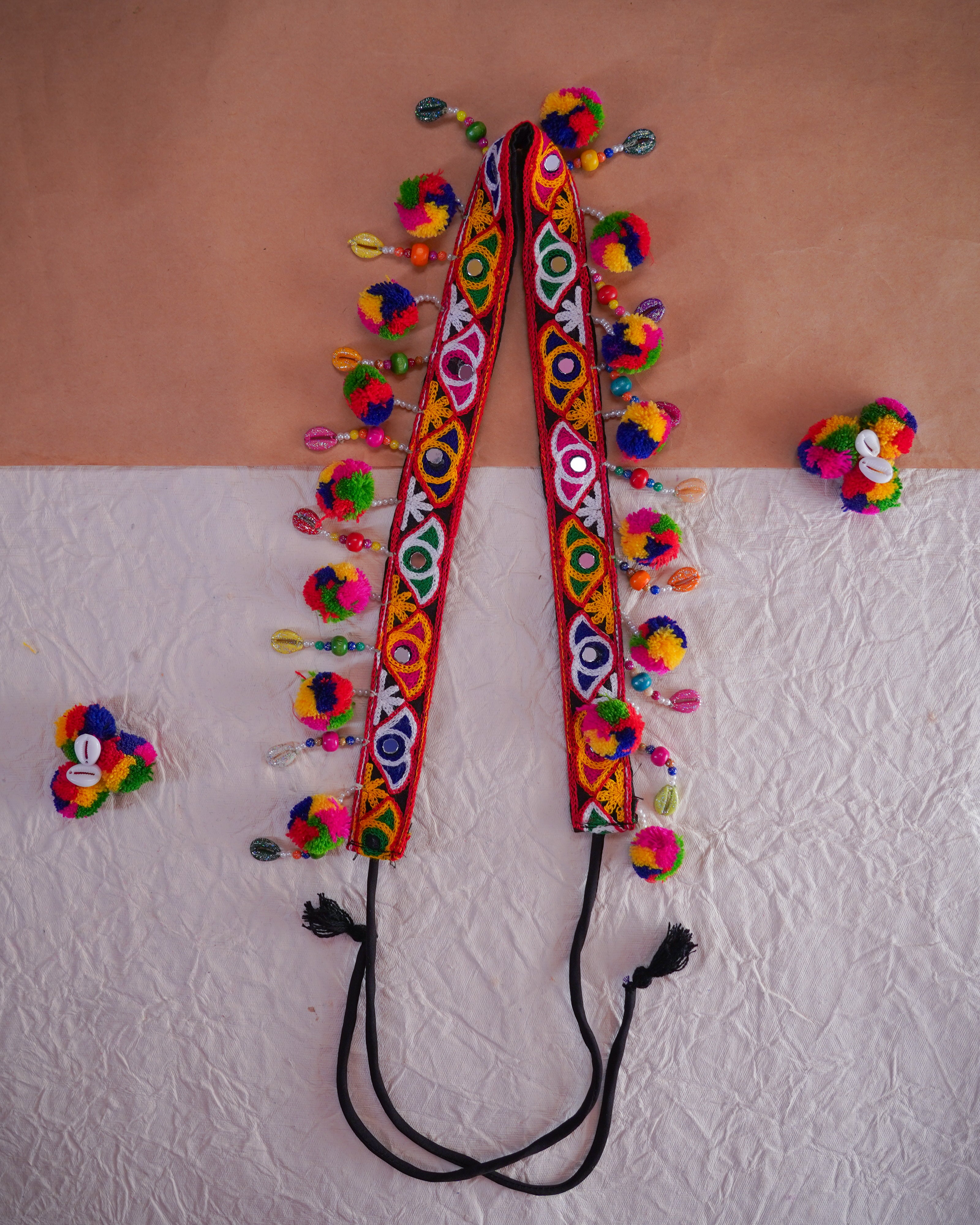 Vibrant Handmade Embroidered Navratri Waist Belt in 22 inch with adjustable string