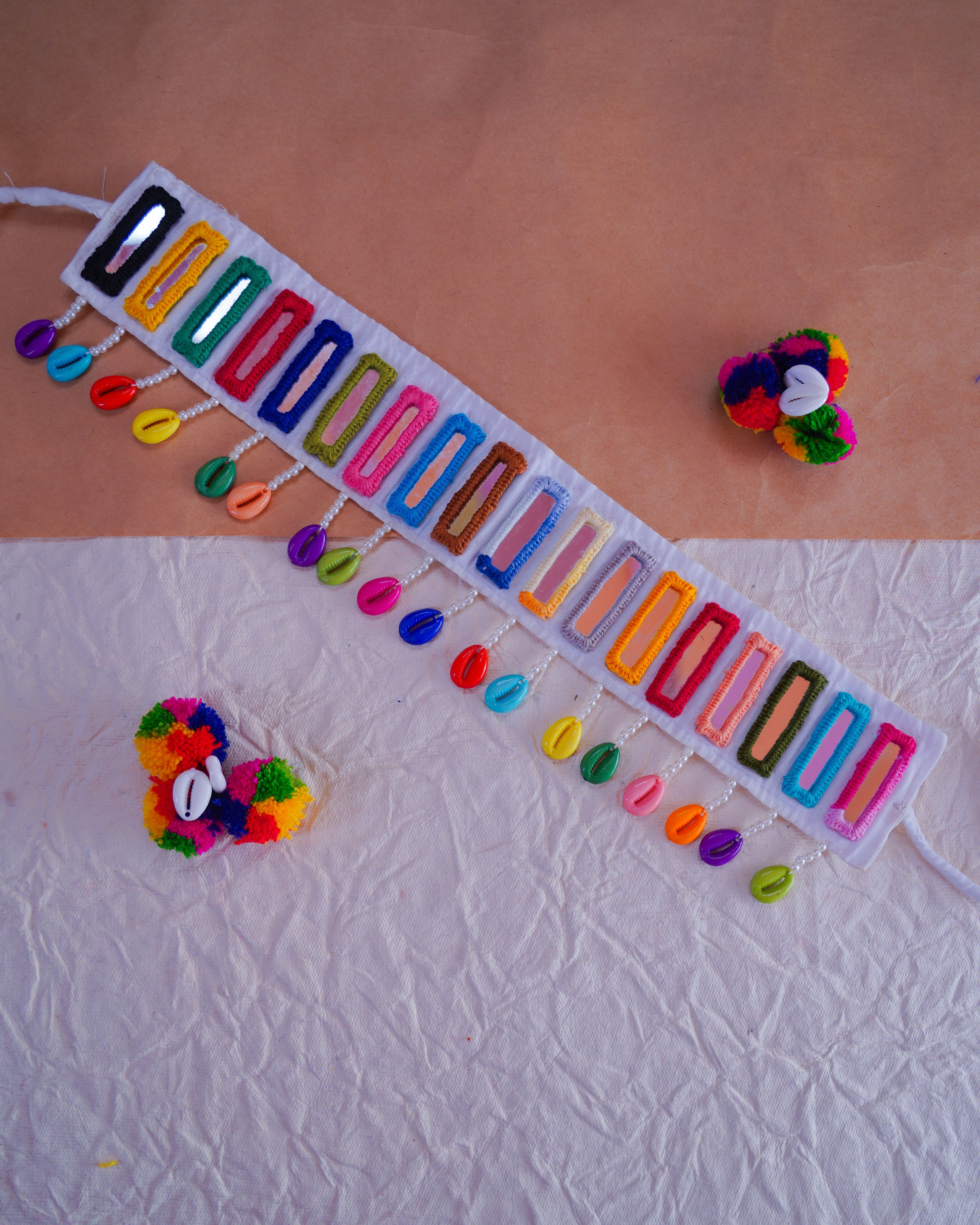Children colorful Embroidery Mirror Work in 12 inch with adjustable string