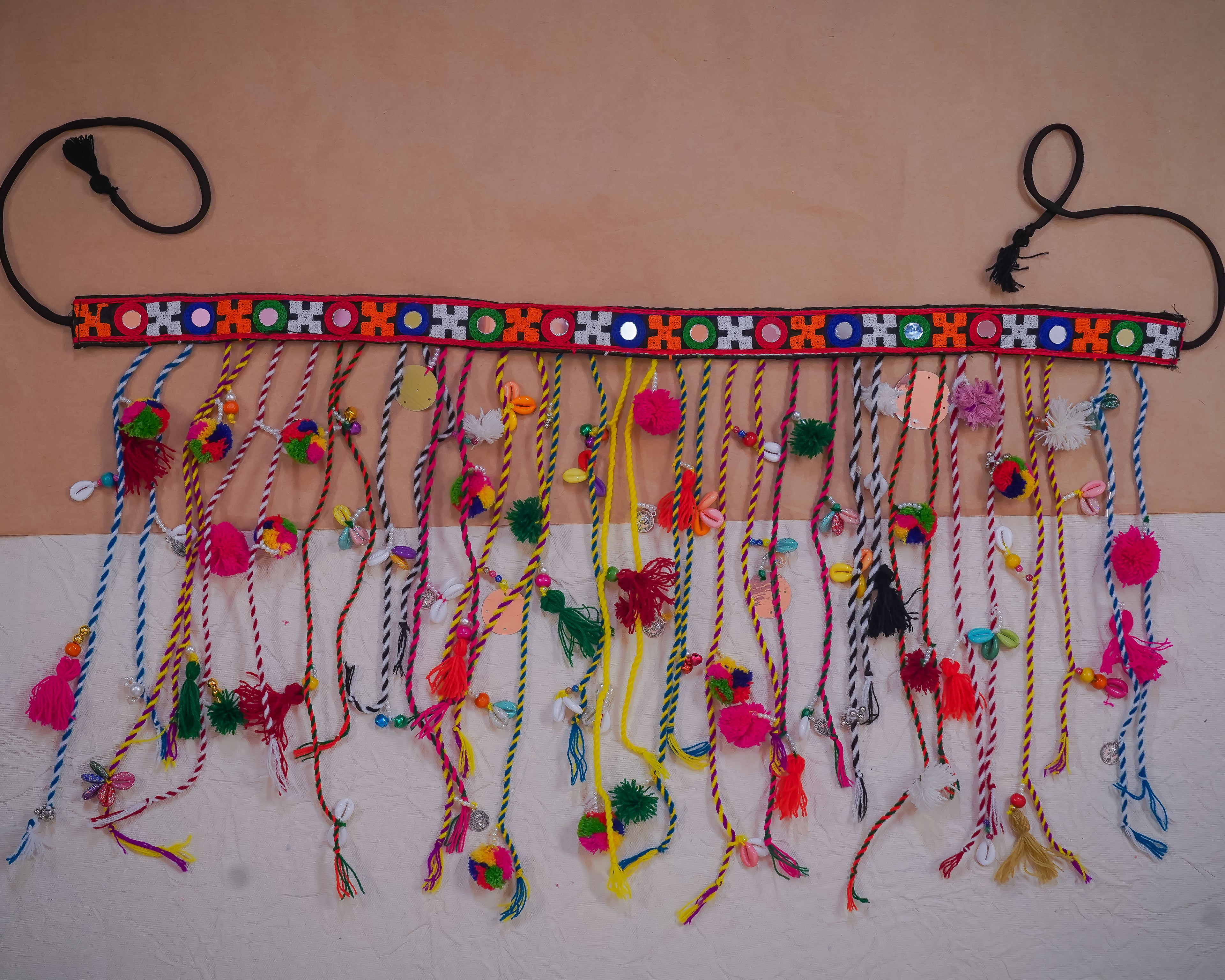 Premium Navratri Dandiya Waist Belt with Mirror Work and Festive Tassel Danglers in 22 inch with adjustable string