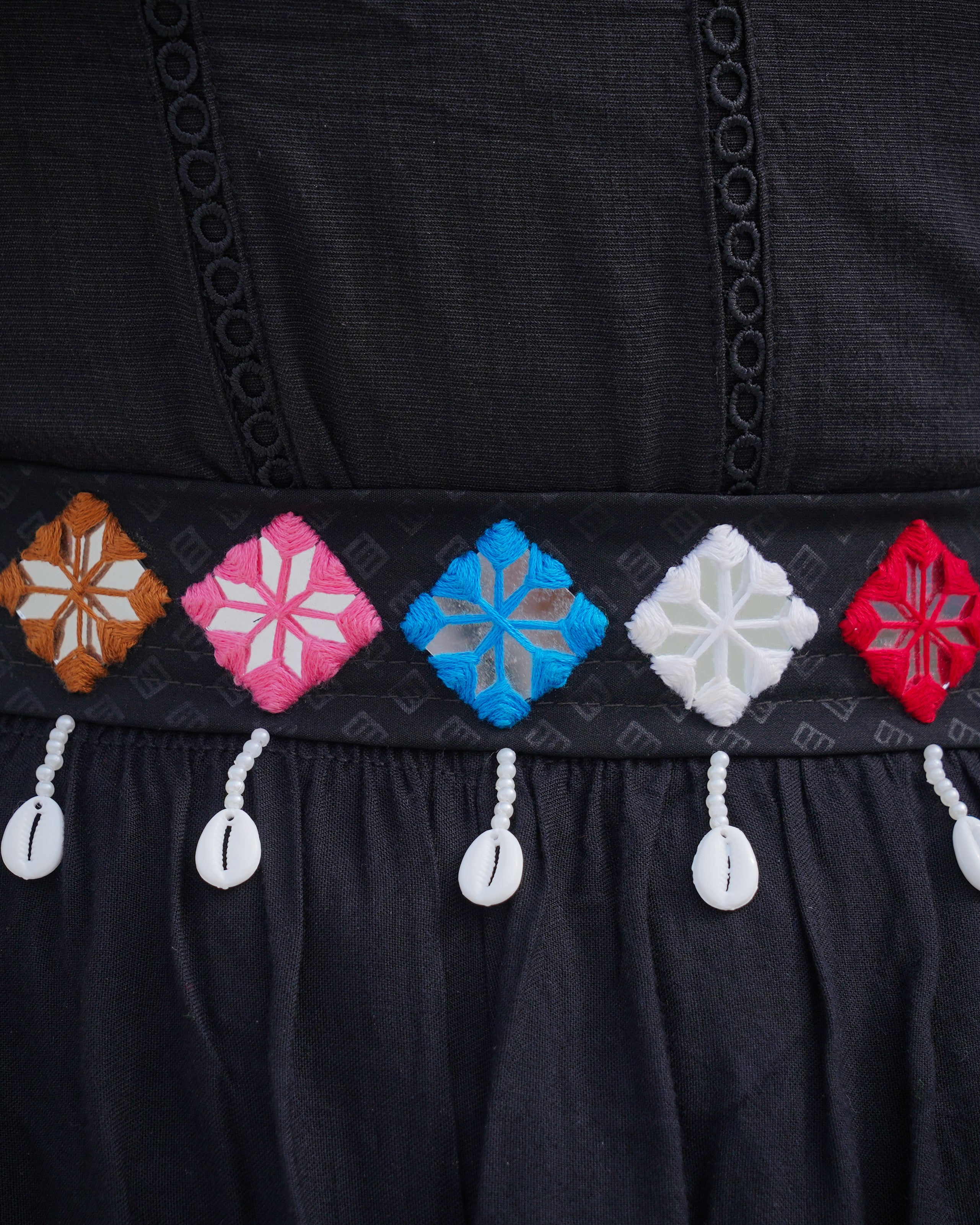 Handcrafted Navratri Embroidered Waist Belt with Mirror Work and Shell Accents in 22 inch with adjustable string