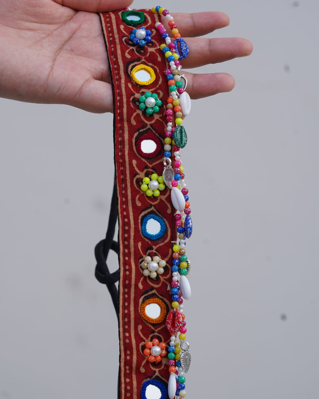 Navratri Mirror Work Beaded Waist Belt in 22 inch with adjustable string