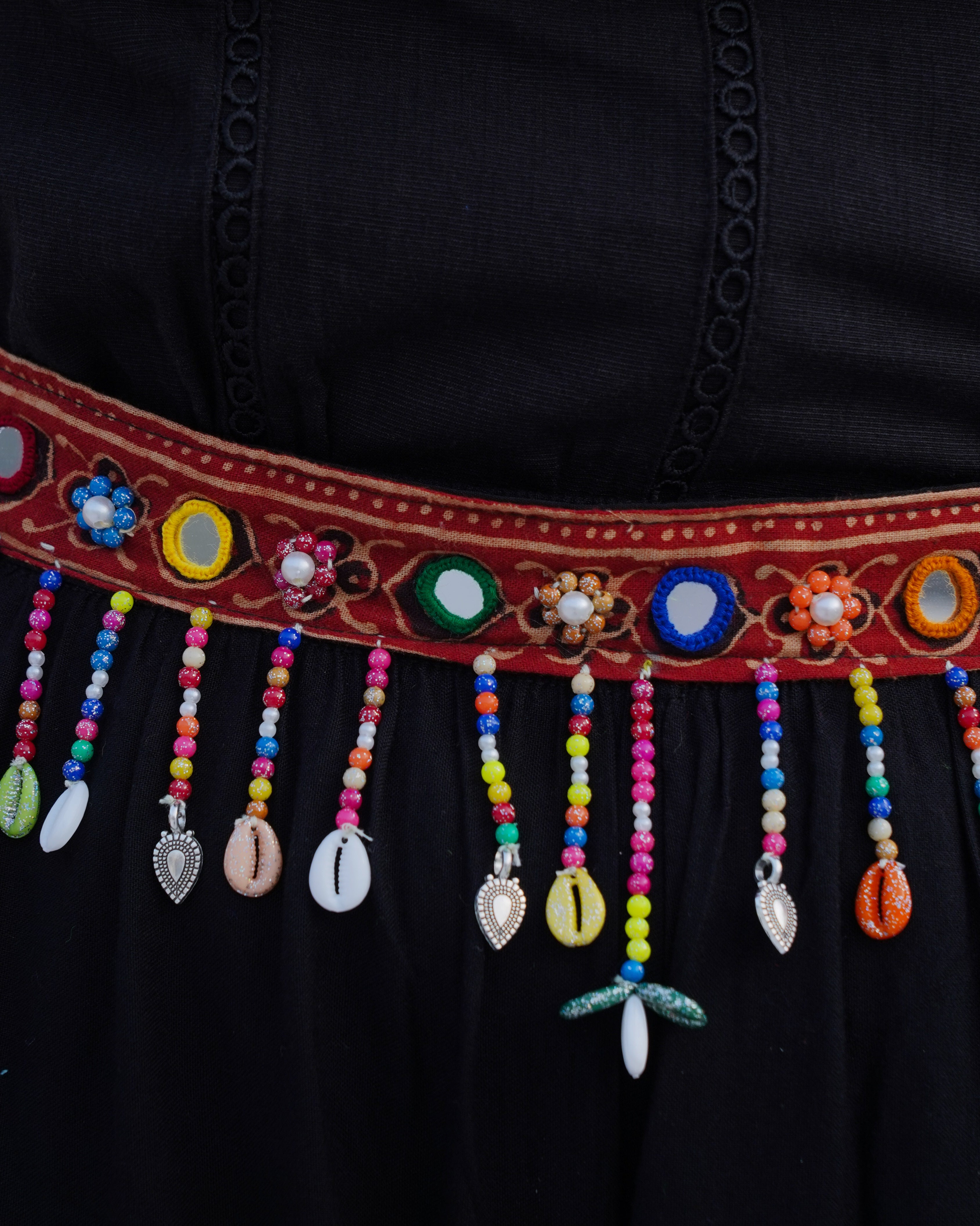 Navratri Mirror Work Beaded Waist Belt in 22 inch with adjustable string