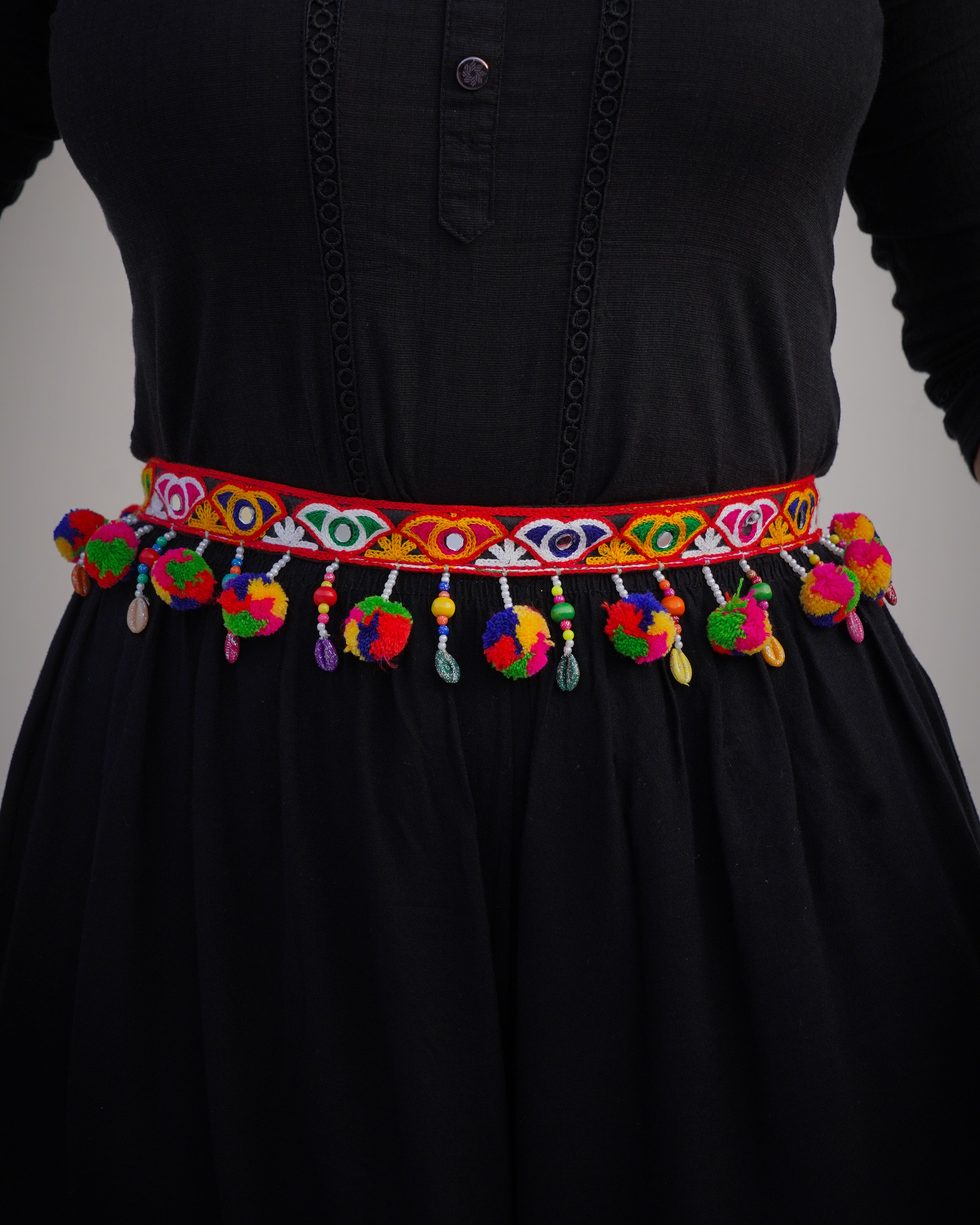 Vibrant Handmade Embroidered Navratri Waist Belt in 22 inch with adjustable string
