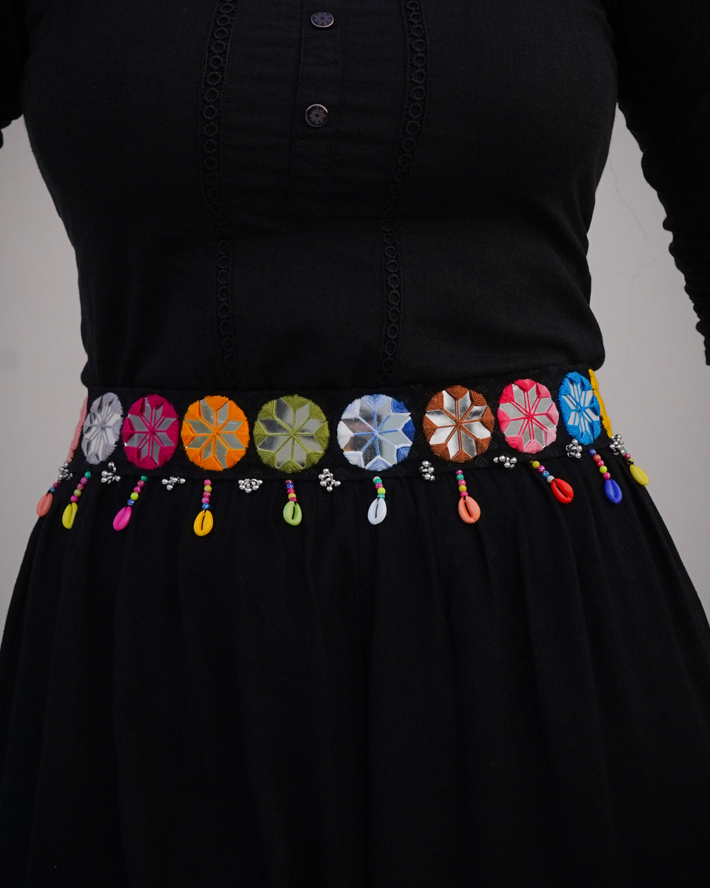 Fabric Waist-Belt colorful Embroidery Mirror Work in 22 inch with adjustable string