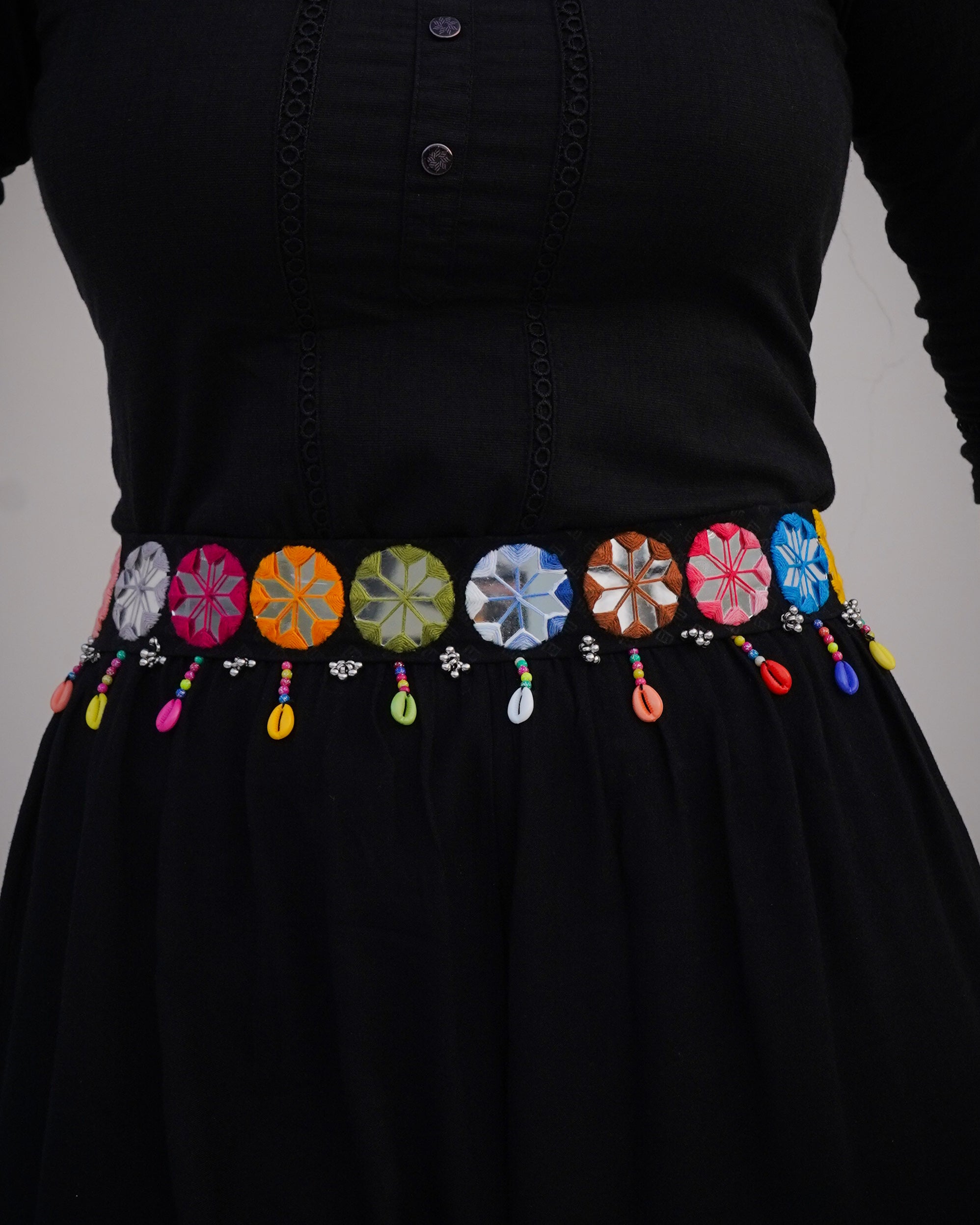 Fabric Waist-Belt colorful Embroidery Mirror Work in 22 inch with adjustable string